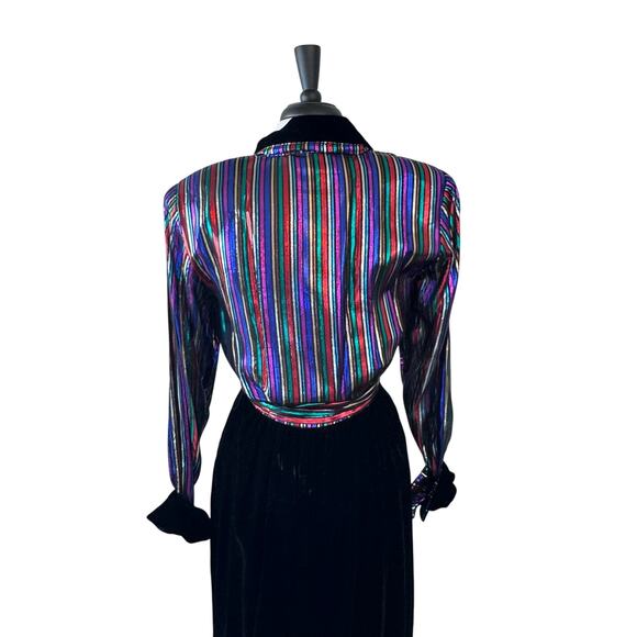 Christa New York Vintage Metallic Striped Velvet Gown Maxi Shirt Dress Size 10 - Picture 11 of 16